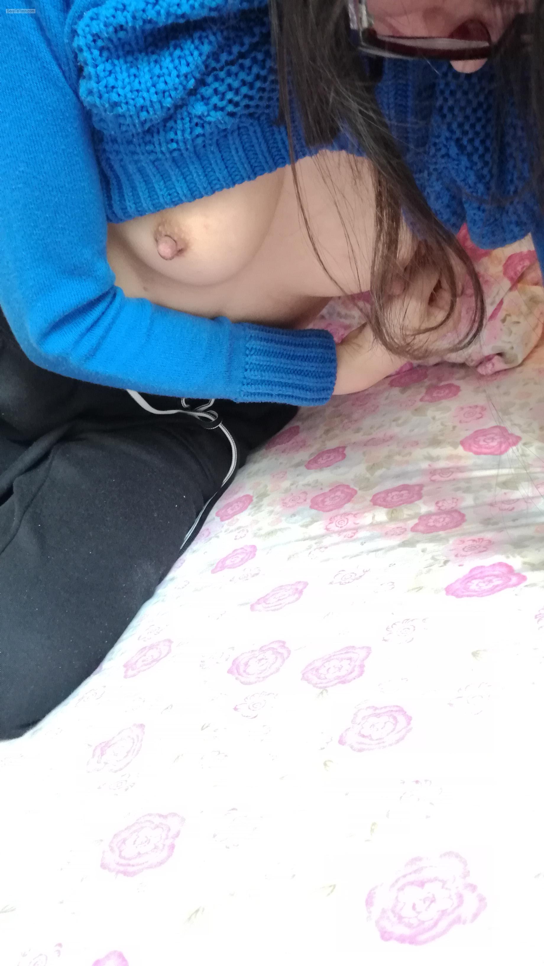 Tit Flash: Wife's Small Tits (Selfie) - Huntw from China